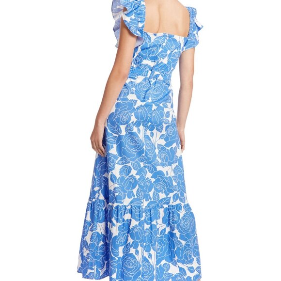 London Times Women's Square-Neck Ruffled-Sleeve Maxi Dress – Ivory/Blue – NWT 8 - Picture 4 of 4